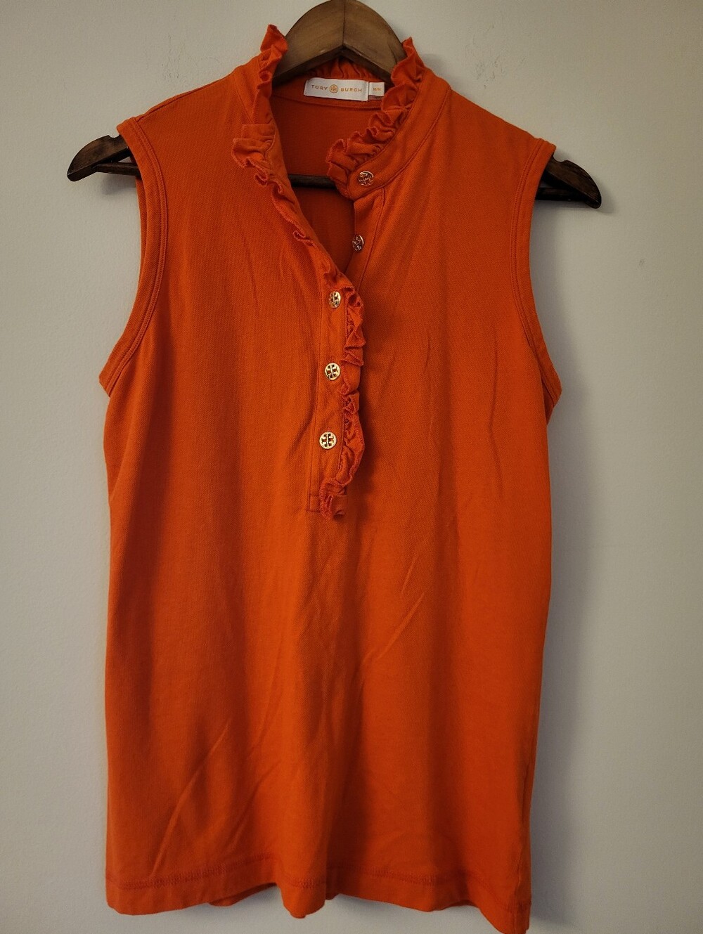 Tory Burch Orange Button Up Tank Top, Size M